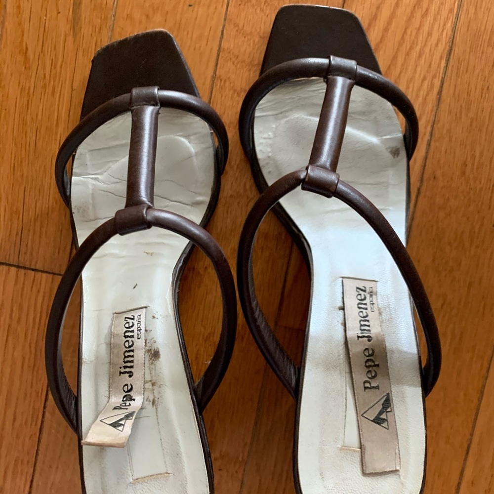 Pepe Jimenez Brown Open-Toe Heels